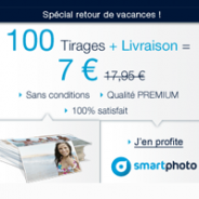 SMARTPHOTO : 100 Tirages Photos Premium pour 7 euros TOUT COMPRIS